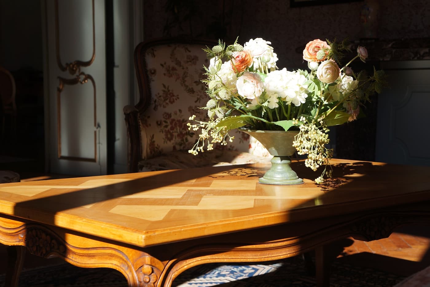 Seasonal arrangement styled on a table
